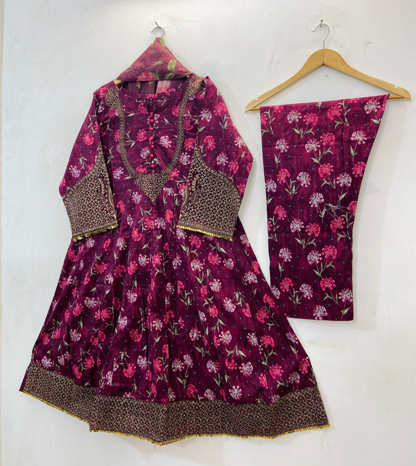 Anarkali Style 3PC Frocks (Lawn) D-65