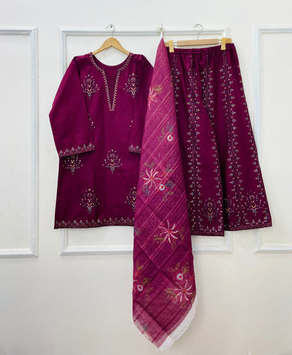 Heavily Eid Embroidered 3PC (Premium Cotton) D-451