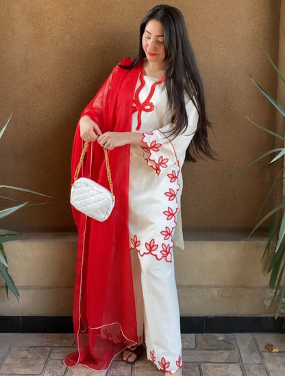 Pretty Bow Embroidered 3PC (Premium Cotton) D-316