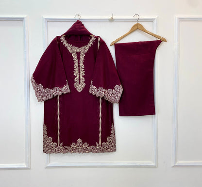 Front Back Cutwork Glam 3PC (Best Seller) (Khaddar) D-210