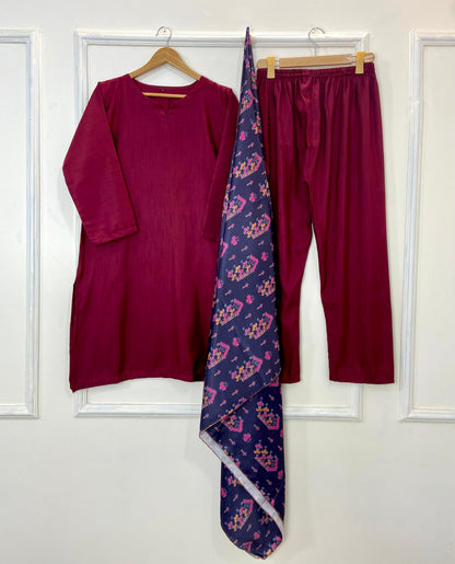 Woolen Shawl Luxe 3PC (Raw Silk) D-168