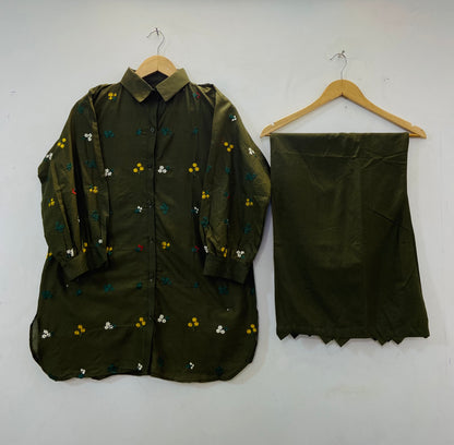 Collar Style Embroidered Co-ord Set (Cotton Lawn) D-53
