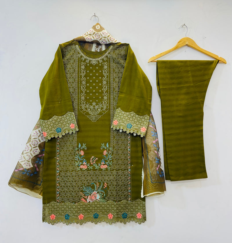 Chicken Kari Embroidered 3PC (Premium Cotton) D-55