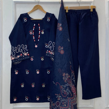 Pocket Beauty Embroidered 3PC (Premium Cotton) (Eid Arrivals) D-334