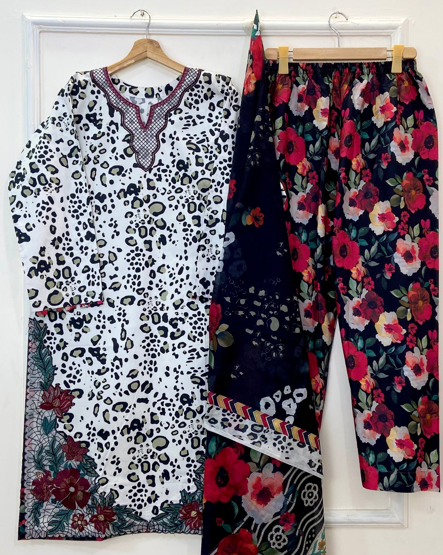 Embroidered Wild Rose 3PC (Premium Cotton) D-212