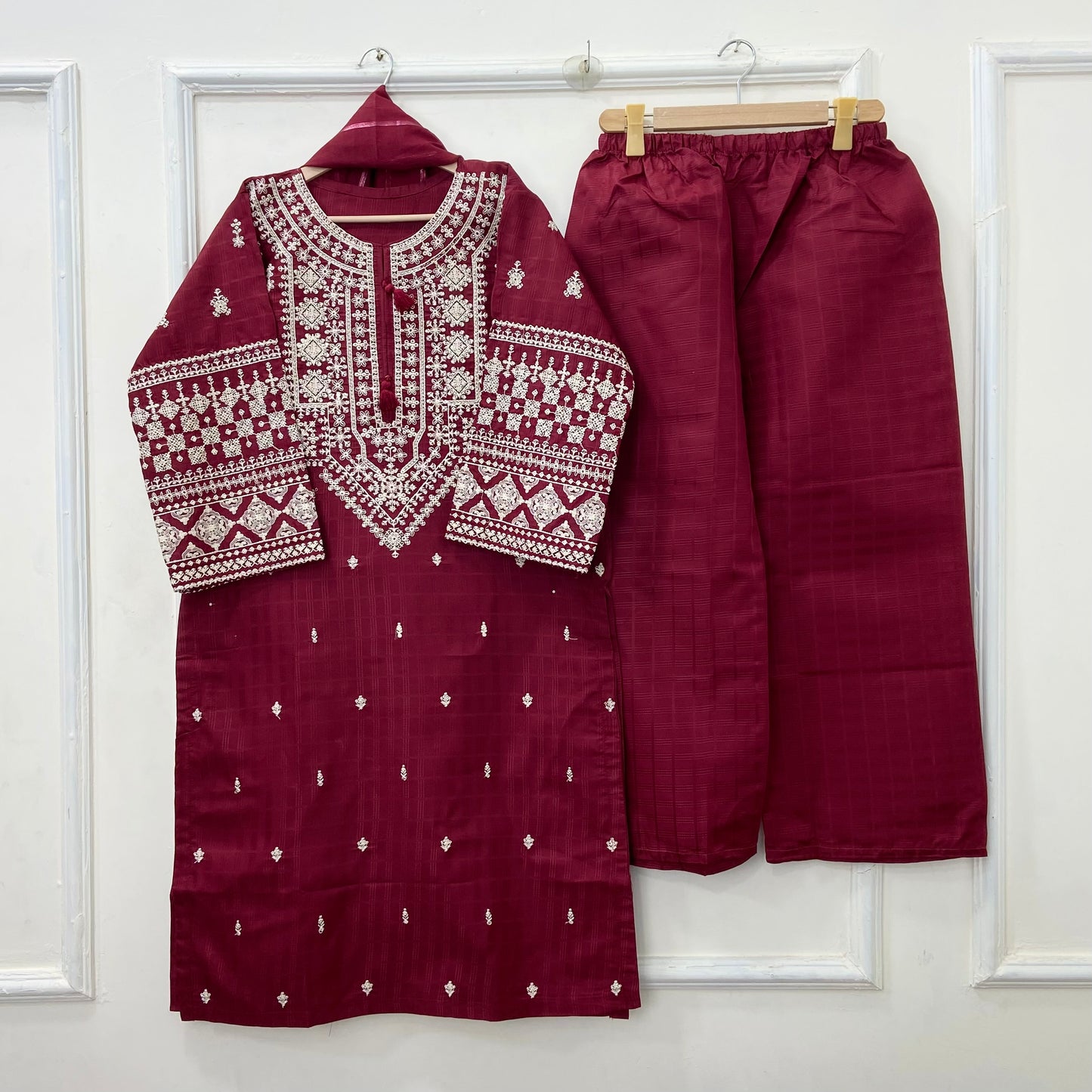 Cross-stitched Embroidered 3PC (Premium Cotton) D-416
