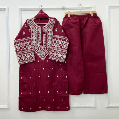 Cross-stitched Embroidered 3PC (Premium Cotton) D-416