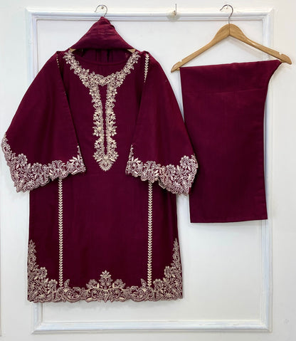 Front-Back Cutwork Embroidered 3PC (Khaddar) D-260