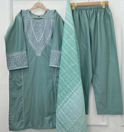 Taj Embroidered 3PC (Premium Cotton) D-458