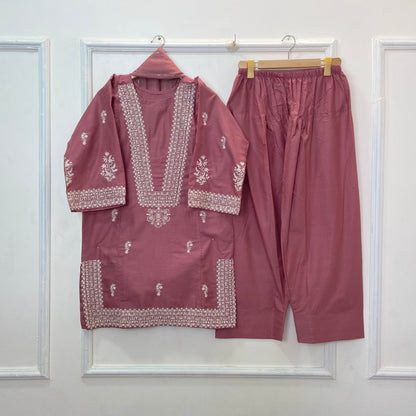 Azure Embroidered 3PC (Premium Cotton) D-369