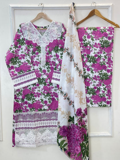 Pastel Lilac Embroidered 3PC (Khaddar) D-270