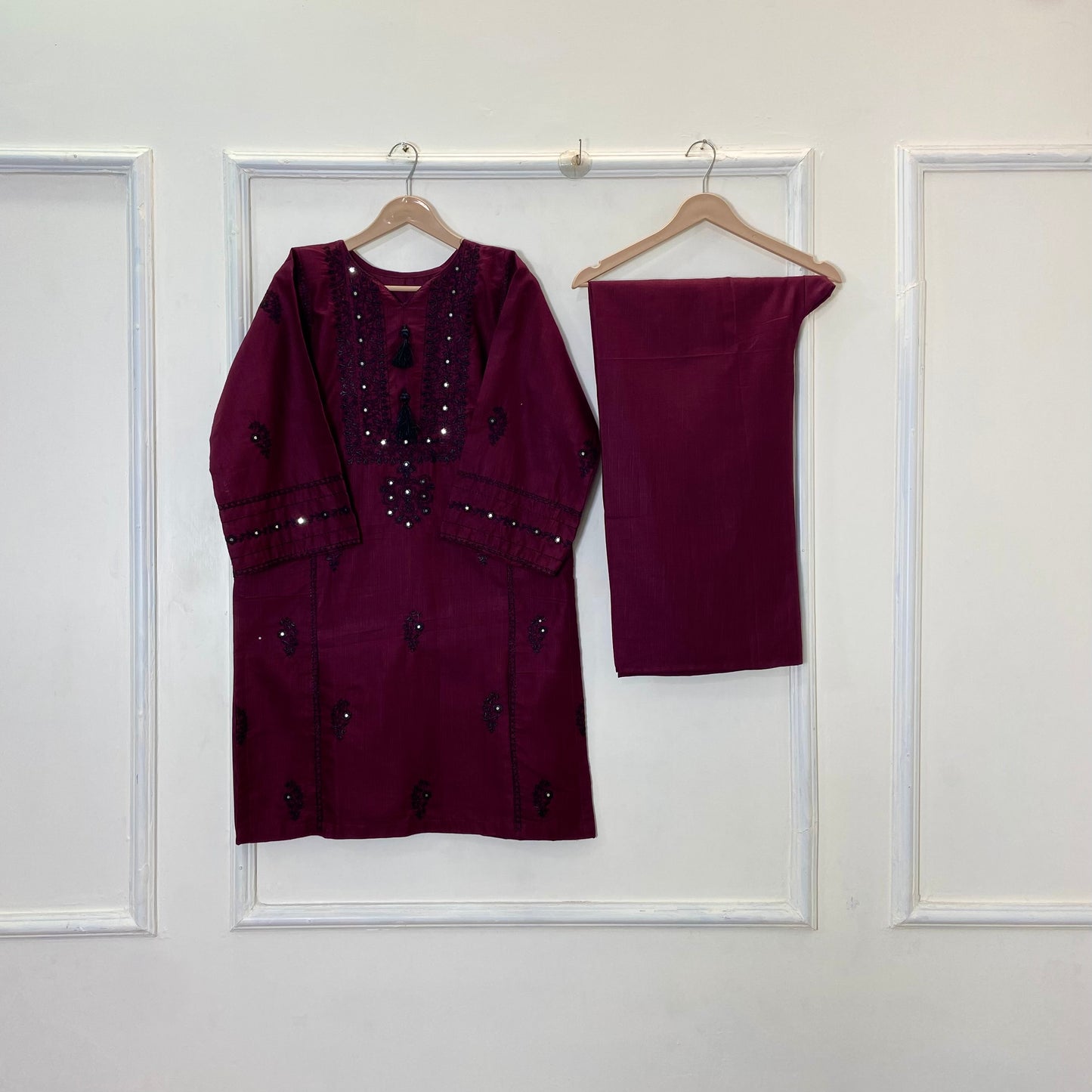 Deep Ruby Embroidered 2PC (Khaddar) D-297