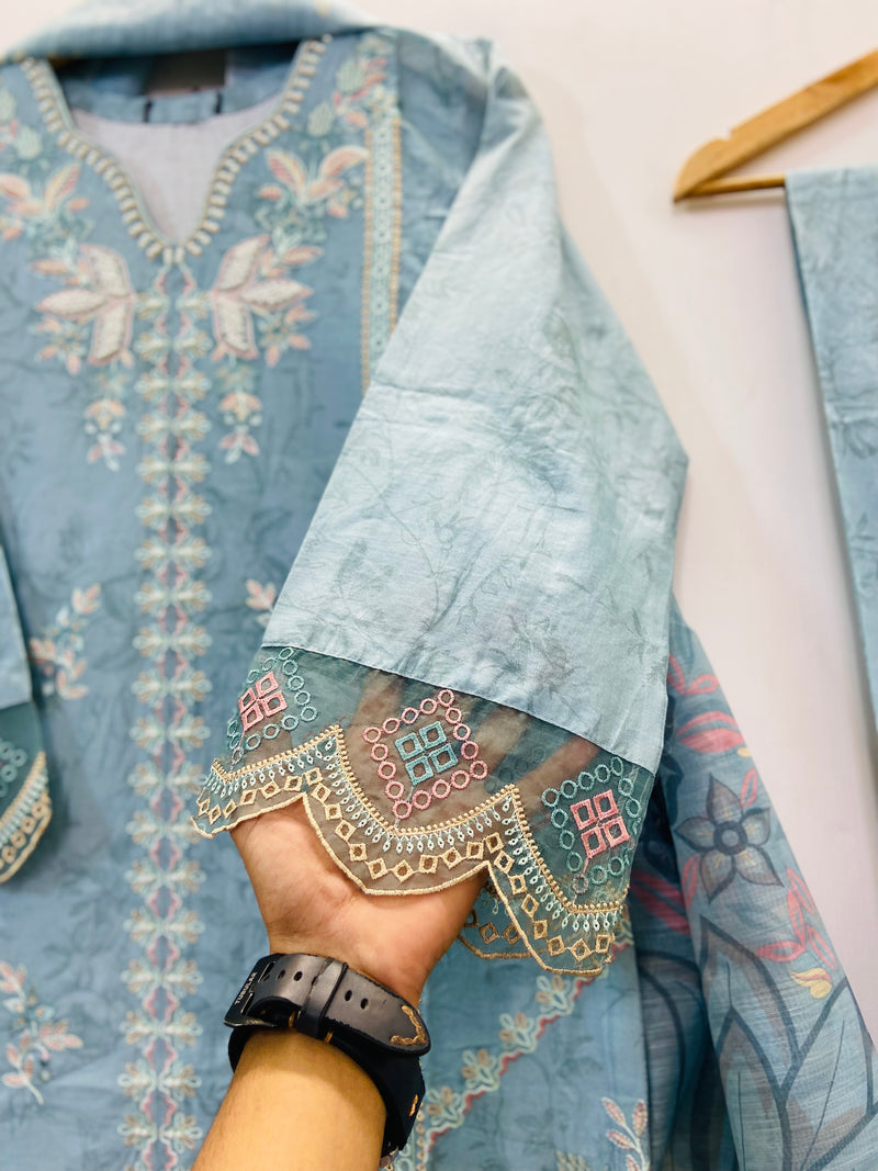 Pearlfect Skyblue 3PC (Premium Lawn) D-64