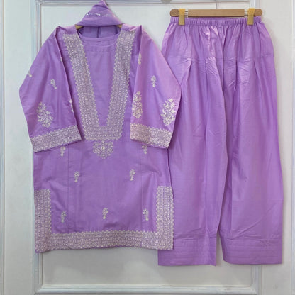 Azure Embroidered 3PC (Premium Cotton) D-369