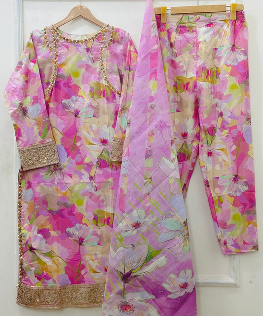 Blush Pink | 3PC (Hand-work) Lawn D-588