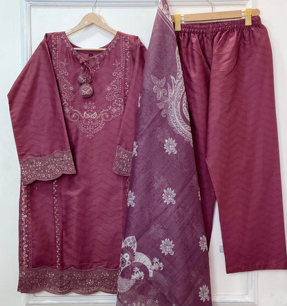 Eid Luxe Embroidered 3PC (Premium Cotton) D-365