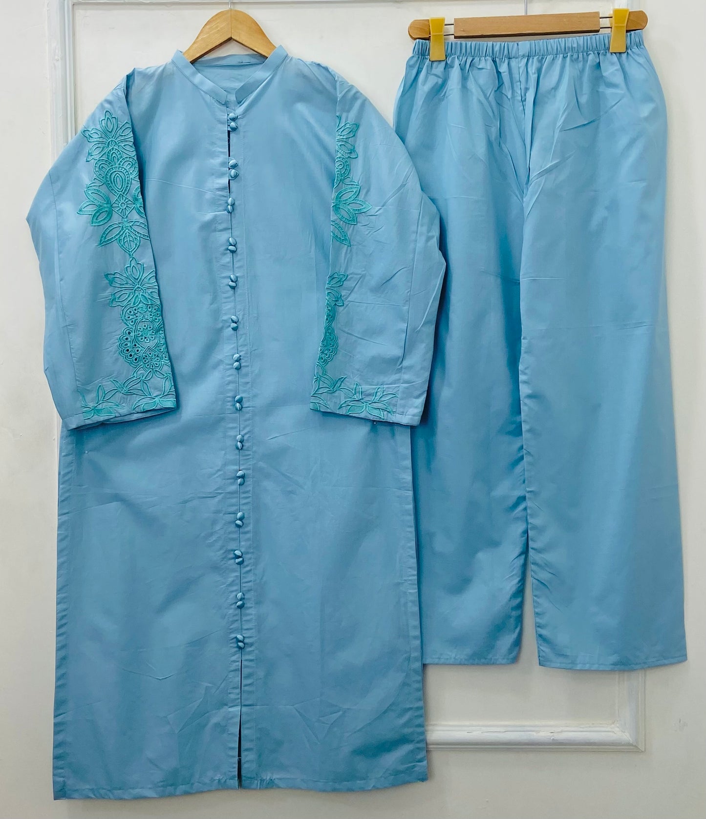 Front-Open Embroidered 2PC (Premium Cotton) D-406