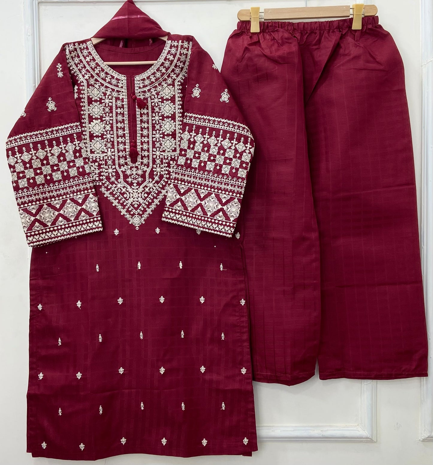 Cross-stitched Embroidered 3PC (Premium Cotton) D-416