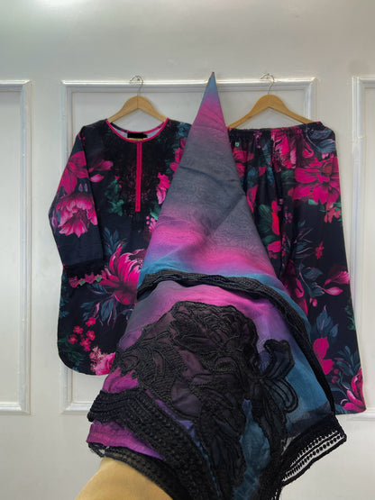 Dreamy Bloom Embroidered 3PC (Bana Dora ) D-310
