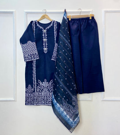Long-Length Rich Embroidered Beauty 3PC (Premium Cotton) D-335