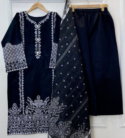 Long-Length Rich Embroidered Beauty 3PC (Premium Cotton) D-335