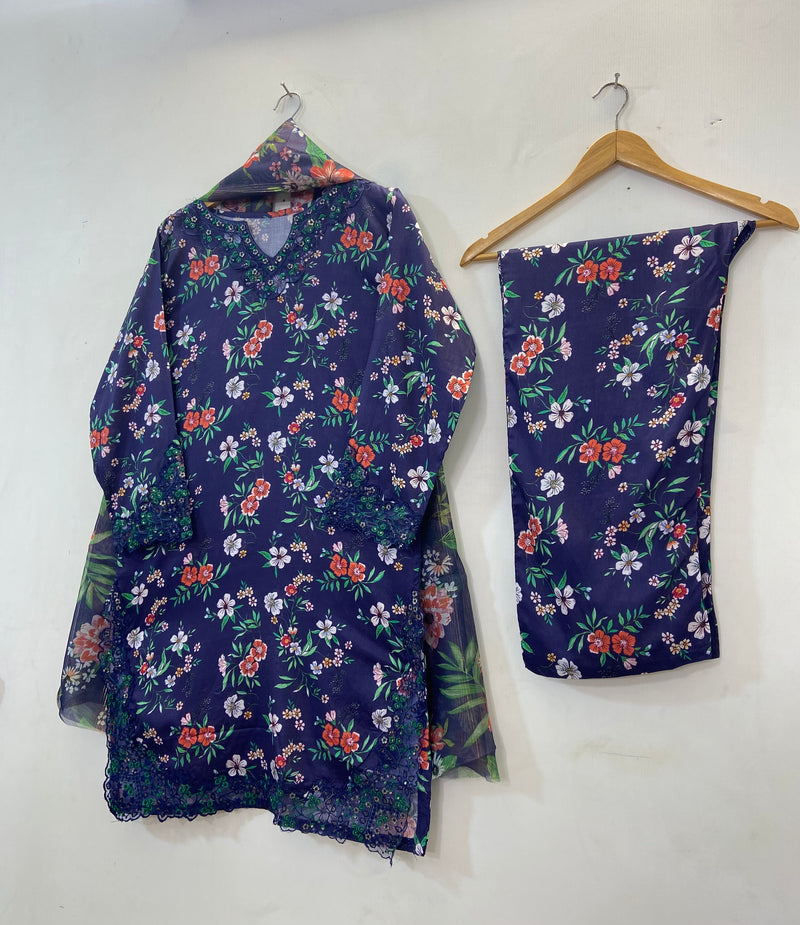 Embroidered Cutwork 3PC (Lawn) D-27