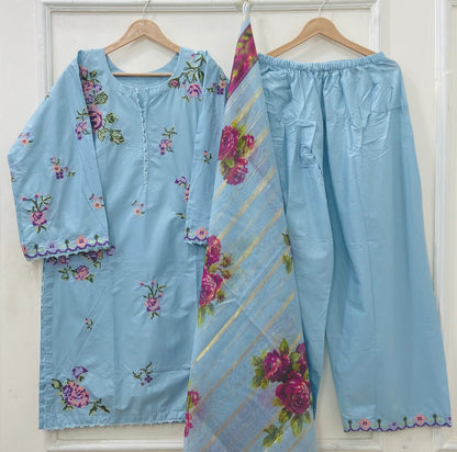 Embroidered Farshi | 3PC Cotton Lawn D-597