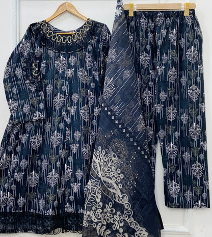 Lawn Series: Frock 3PC (Lawn) D-526