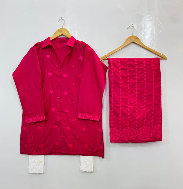 Embroidered Collar Style Co-Ord Set (Cotton) D-89