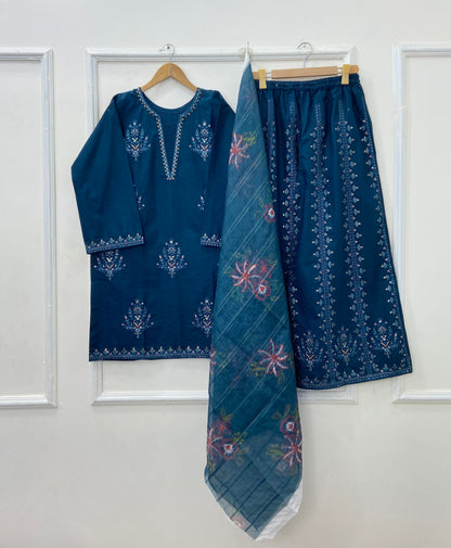Heavily Eid Embroidered 3PC (Premium Cotton) D-451