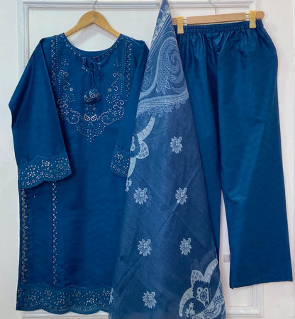 Eid Luxe Embroidered 3PC (Premium Cotton) D-365