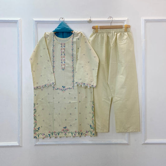 Cross-Stitched Petals Embroidered 3PC (Cotton)D-172