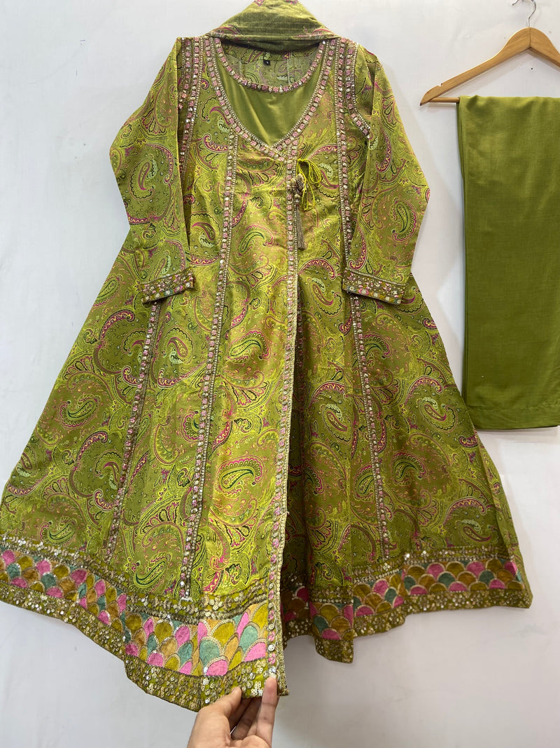 Olive Green Flared Fantacy (Premium Lawn) D-36