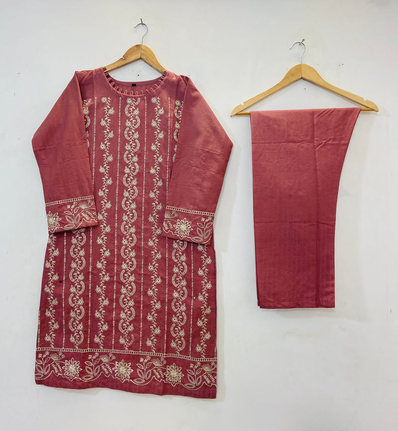 Elegant Embroidered 2PC (Self Cotton) D-74