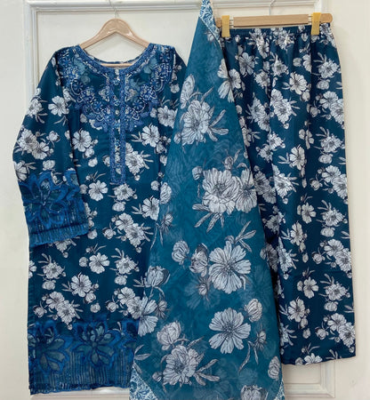 Floral Aura Embroidered 3PC (Bana Dora Silk) D-389