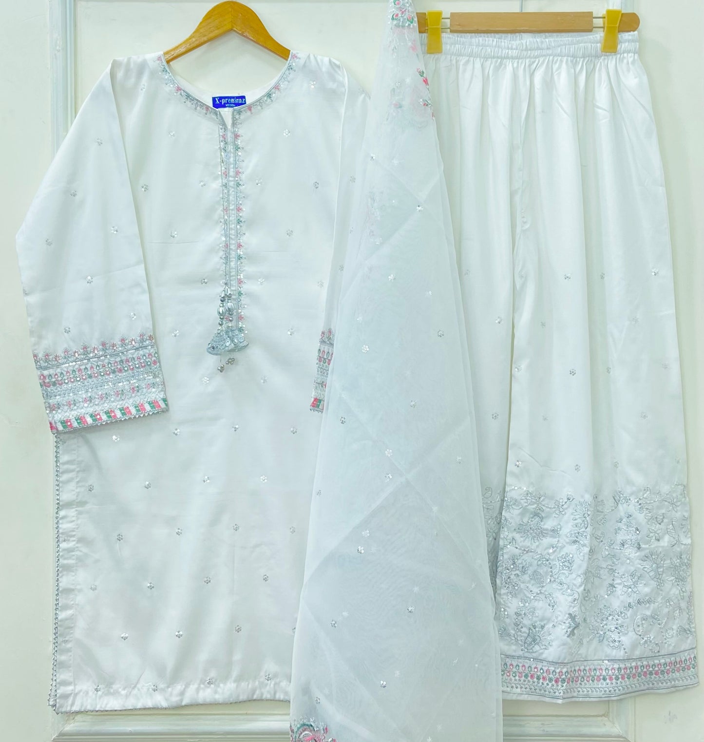 “Dhanak” Embroidered 3PC (Cotton Silk) D-407