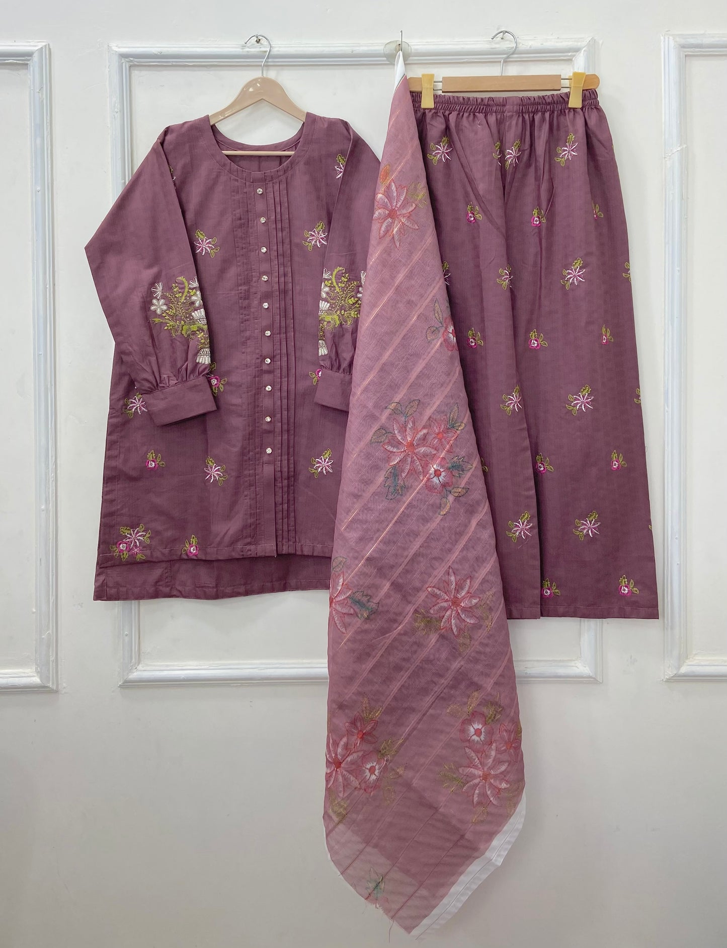 Embroidered Co-Ord Set 3PC (Premium Cotton) D-466