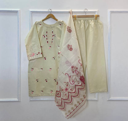 Pocket Beauty Embroidered 3PC (Premium Cotton) (Eid Arrivals) D-334