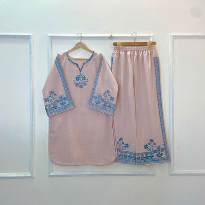 Skyblue Beige Charm 2PC (Cross-Stitch Embroidery) (Khaddar) D-277