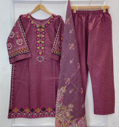 Gorgeously Embroidered 3PC (Premium Cotton) D-355