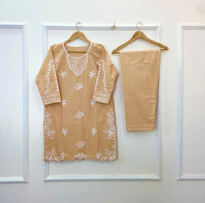 Cream Embroidered 2PC (Khaddar) D-256