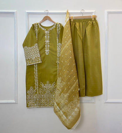 Long-Length Rich Embroidered Beauty 3PC (Premium Cotton) D-335