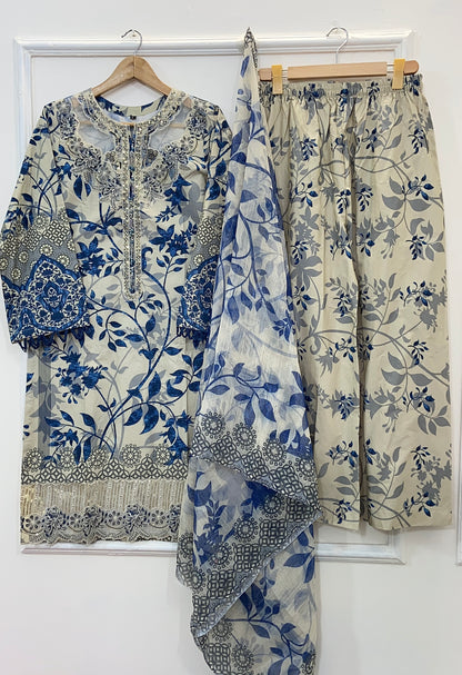 Dazzling Sequins Embroidered 3PC (Premium Cotton) D-162