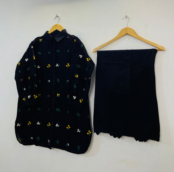 Collar Style Embroidered Co-ord Set (Cotton Lawn) D-53