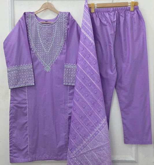 Taj Embroidered 3PC (Premium Cotton) D-458