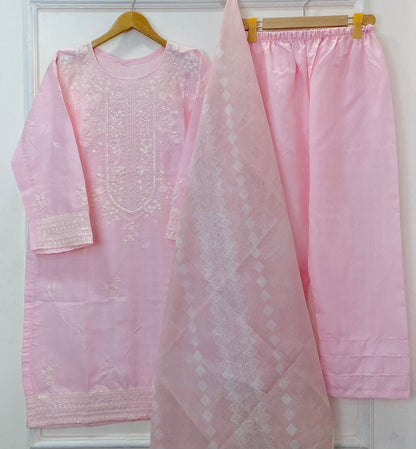 Sequins Embroidered 3PC (Premium Cotton) D-373