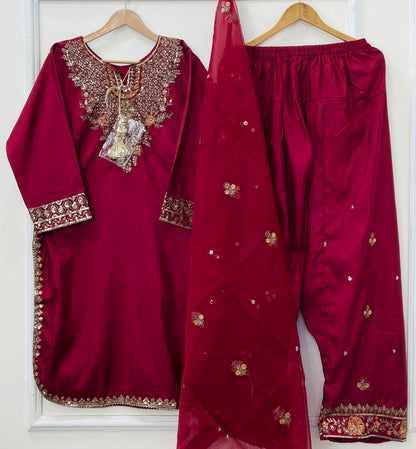 Eid Edit: Embroidered 3PC (Cotton Silk) D-478