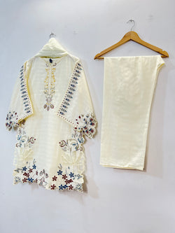 Cutwork Embroidered 3PC (Cotton Lawn) 04-White