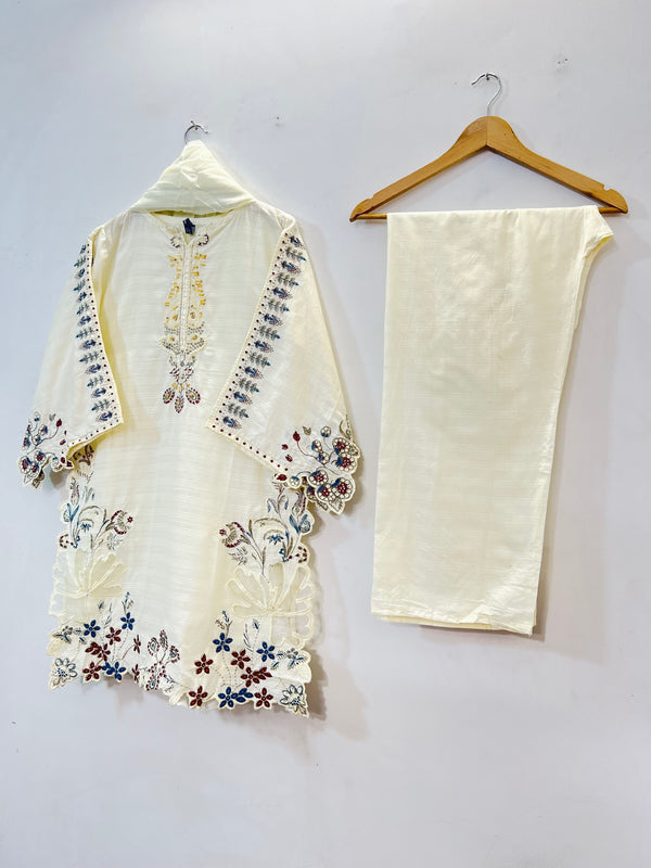 Cutwork Embroidered 3PC (Cotton Lawn) 04-White