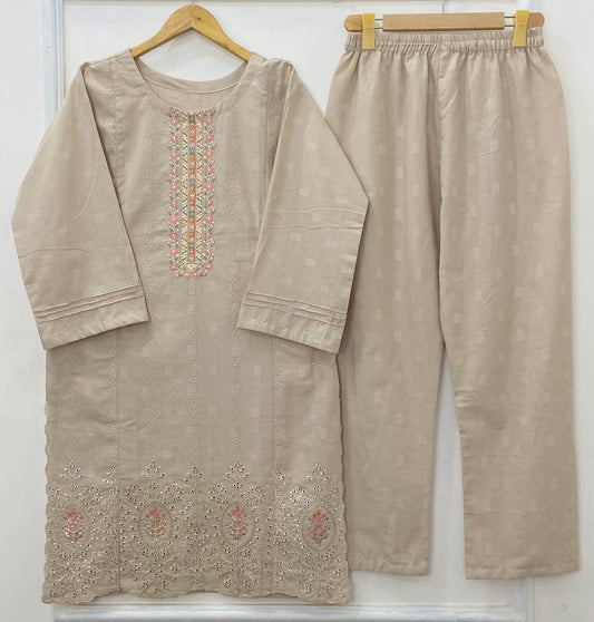 Beige Beauty Embroidered 2PC (Premium Cotton) D-413
